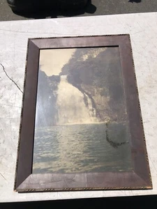Antikes handgemaltes & Sepia gerahmtes Foto Dewey Canyon Falls Wasserfall Arkansas - Bild 1 von 7