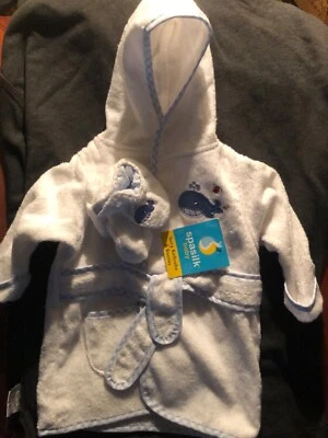 Albornoz con capucha Spasilk para recién nacidos 0-9 meses ballena azul  Foto 1 de 4