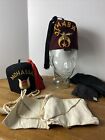 1943 Two Shriners Fez Hats, Bags and Lambskin Initiation Apron Size 7 Moline, IL