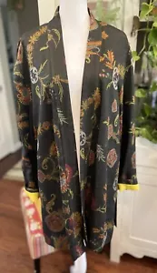 ETRO Milano Italy Kimono Jacke vorne offen Gr. 44 /US 8 Seidenmischung schwarz gelb - Bild 1 von 22