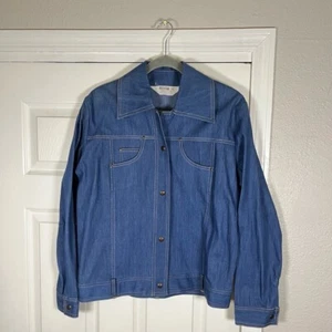 Montgomery Ward Womens 16 Blue Dagger Collar Shirt Jacket Vintage 60s 70s Denim - Picture 1 of 10