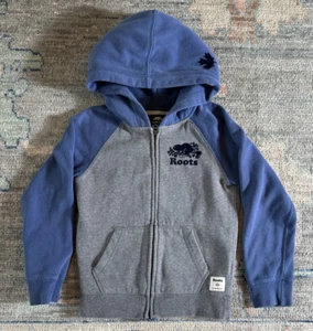Roots Canada Organic Zip Hoodie Sweatshirt Boy Girl  Blue Gray Youth Small 5-6  - Picture 1 of 10