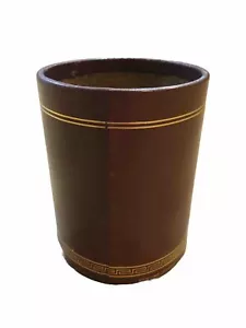 VTG Genuine Leather Dice Shaker Gold Trim Pencil Pen Desk Cup 4" H x 3.25" Dia. - Picture 1 of 12