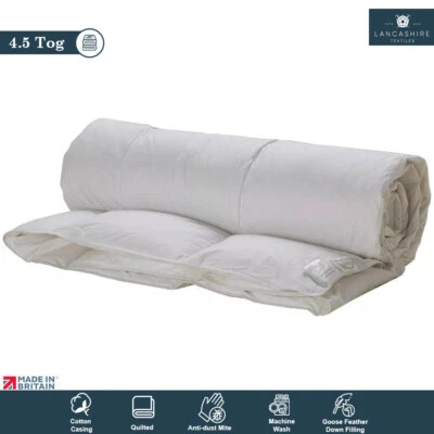 LANCASHIRE TEXTILES 4.5 Tog Cotton Duvet Luxury Goose Feather & Down 230TC Quilt Bedding All UK Size