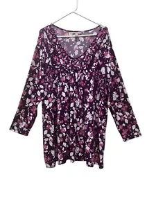 Woman Within 2X Tunic/Top 26/28 Scoop Neck Yoke Purple, Pink, White Long Sleeve - Picture 1 of 7