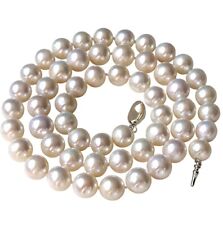 16 Inch Choker Genuine ROUND 9-10mm White Pearl Necklace Cultured Freshwater
