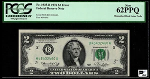 1976 $2 FRN NEW YORK MISMATCHED PREFIX LETTER H/B ERROR NOTE PCGS CU 62 PPQ - Picture 1 of 4