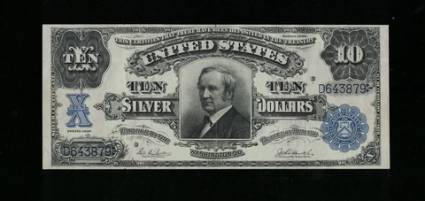SC 1908 $10 “Tombstone” INSANE Eye-Appeal Fr.301 Silver Certificate (879) Cover