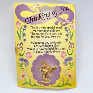 Angel Lapel Pin Gold VTG "Thinking Of You" Special Gift NIP NOS - Imagen 1 de 3