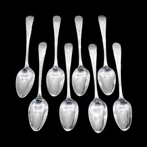 8 Antique 1795-96 English Georgian Sterling Silver Engraved Demitasse Spoons - Picture 1 of 4