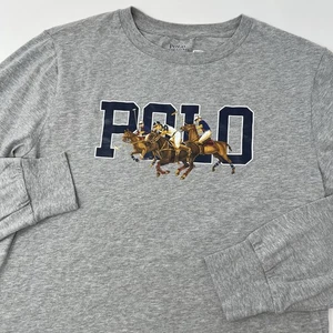 Polo Ralph Lauren Kids Triple-Pony Logo Cotton Long Sleeve Tee Large 14/16 Gray - Picture 1 of 10