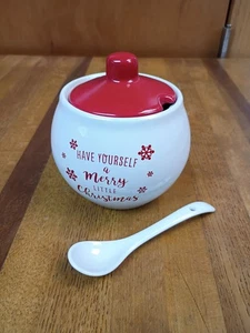 xmas sugar bowl wirh spoon - Picture 1 of 3