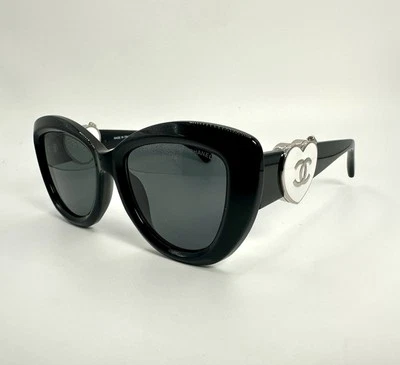 New Authentic CHANEL Sunglasses 5517-A c.501/S4 Black with White Clasp Hearts - Image 1 of 4