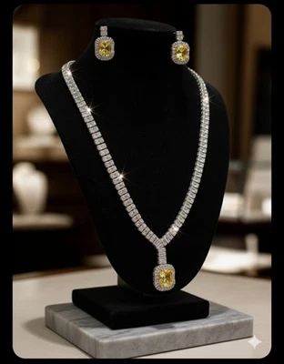 Juego de joyas amarillo citrino chapado en oro blanco de 18k cristal de Swarovski creado en laboratorio Foto 1 de 2