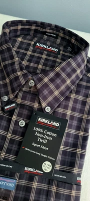 Kirkland Signature Men's Traditional Fit Non-Iron Plaid Dress Shirt XL 17 X 35.5 - Image 1 of 4