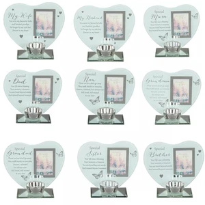 Glass Memorial Tea Light Candle Holder with Photo Frame - Choose Design - Picture 1 of 24