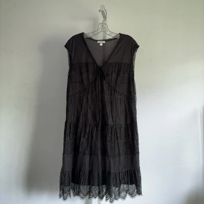 Garnet Hill черный кружевной ярусный платье размер большой без рукавов с подкладкой чистый галстук спереди - Изображение 1 из 4