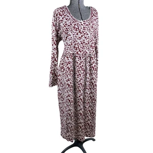Go Softly Cotton Jersey Nightgown Size Large Maroon White Floral Print Long - Picture 1 of 6