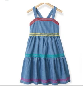Hanna Andersson Girls' Blue Chambray Sundress Colorful Ric Rac NWT Size 8 (130) - Picture 1 of 6