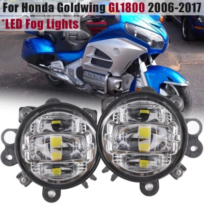 Pair LED Chrome Fog Light For Honda Goldwing GL1800 2006-2017 DOT Running Light - Image 1 of 4