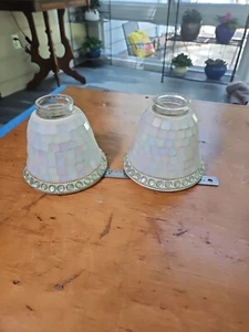 Ceiling Fan / Vanity Light Glass Mosaic Light Globe Replacement Pair Opal Color - Picture 1 of 9