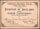 Carte D'exposant. Concours Régional D'albi. Exposition De Beaux-Arts. 1893