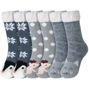 3 Pairs Women Fuzzy Slipper Socks with Grips Winter Warm Soft Cozy Fluffy Sle... - Picture 1 of 7