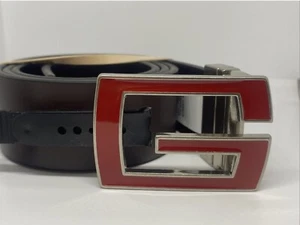 Belt Guess Men S L XL Silver Red Buckle Brown Reversible 11GO020014 MSRP $48 New - Picture 1 of 7