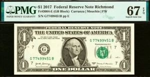 2017 $1 Federal Reserve Note PMG 67EPQ wanted gem Chicago Fr 3004-G - Picture 1 of 2