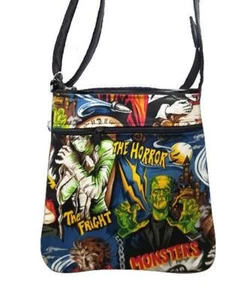 CROSS OVERBODY BAG MONSTERS PATTERN SHOULDER BAG PURSE, NEW - Picture 1 of 6