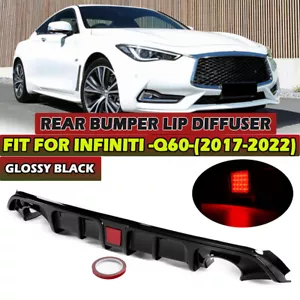 For Infiniti Q60 2017-22 Gloss Black Rear Bumper Lip Diffuser Shark Fins Spoiler - Picture 1 of 12