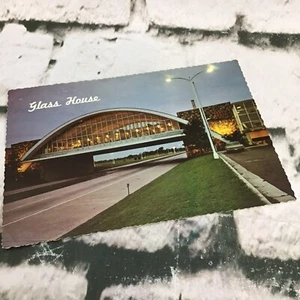 Vintage Postcard Glass House Restaurant At Night  - Picture 1 of 3