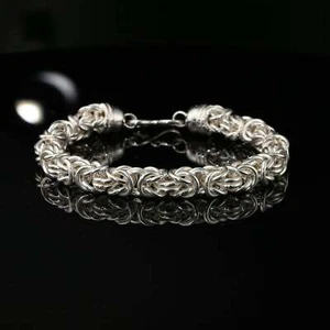Pulsera de cadena bizantina de plata esterlina hecha a mano con broche de gancho, 8,75", unisex - Imagen 1 de 5