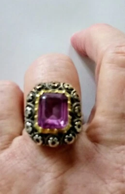 ANELLO Antico in argento con pietra sintetica e rosette  - Immagine 1 di 4