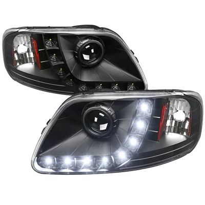 For 1997-04 Ford F-150 / 1997-02 Expedition Projector Headlights LED Light Black - Image 1 of 4