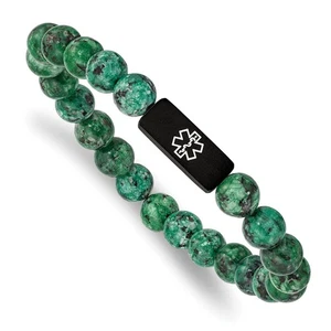 Brazalete elástico de acero inoxidable cepillado negro esmalte IP teñido médico verde - Imagen 1 de 3