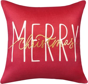 Christmas Pillow Cover 18X18 Inch Merry Christmas Gold Red Decorative Throw Pill - Picture 1 of 7