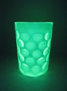 Victorian Uranium Glass Vaseline Yellow Glass Tumbler Coin Dot - Picture 1 of 6
