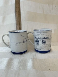 Vintage Down East Crafts Stoneware Coffee Mugs Seagulls And Otters Cups - Picture 1 of 5