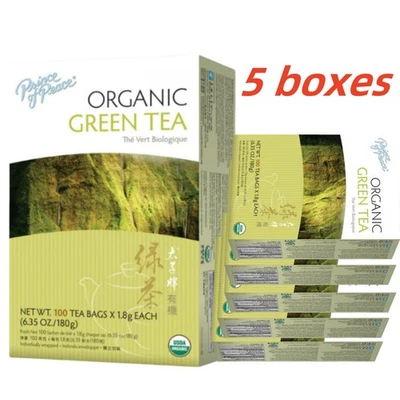 Té verde 100 % orgánico - 5 cajas - 100 bolsitas de té cada caja - Príncipe de la Paz Foto 1 de 4