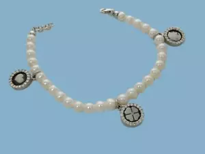 Bracciale a Charms in Cammeo da Donna Cameo di Argento 925 Braccialetto e Perle - Imagen 1 de 6