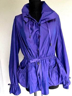 Armani Collezioni PURPLE BLUE~Ruffle Flounce Pockets Cuffs~Waterproof Jacket 8 - Image 1 of 4