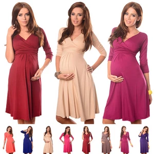 Purpless Maternity Women's 3/4 Sleeve Pregnancy V-Neck Formal Dress Top D4400 - Picture 1 of 27