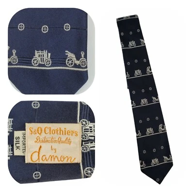 Corbata de seda vintage para hombre Damon con carruaje de diligencia Foto 1 de 4