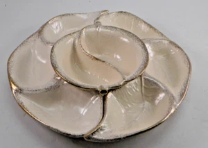 1960s California Originals #725 Pottery  Divided Party Server 3 Pc Cabbage Leaf - Picture 1 of 11