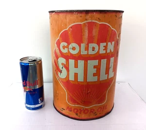 Rare 5 U.S. Quarts GOLDEN SHELL MOTOR OIL CAN 1940s era - Picture 1 of 10