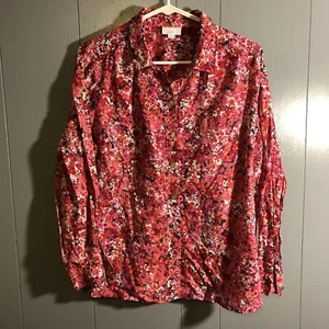 J jill women's shirt size L casual pink floral button up lightweight long sleeve - Picture 1 of 6