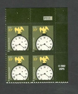 3757 American Clock Plate Block Mint/nh FREE SHIPPING - Picture 1 of 1