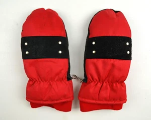 Guantes de nieve vintage talla grande rojo y negro cuero de vaca dividido y nailon - Imagen 1 de 10