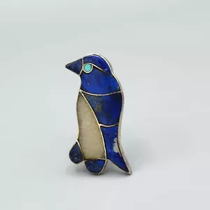 Broche figurativo pingüino con incrustación de piedra turquesa lapislázulita plata 980 5 g - Imagen 1 de 13